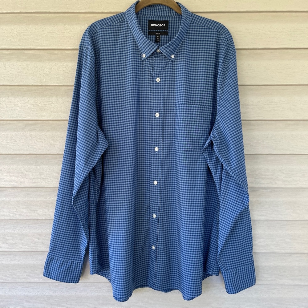 Bonobos Men's Slim Fit Blue Checkered Button Down Shirt Size XXL